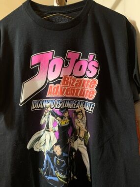 JoJo’s Bizarre Adventure Black Tee with Subtle Red Wash Neck Graphic Medium